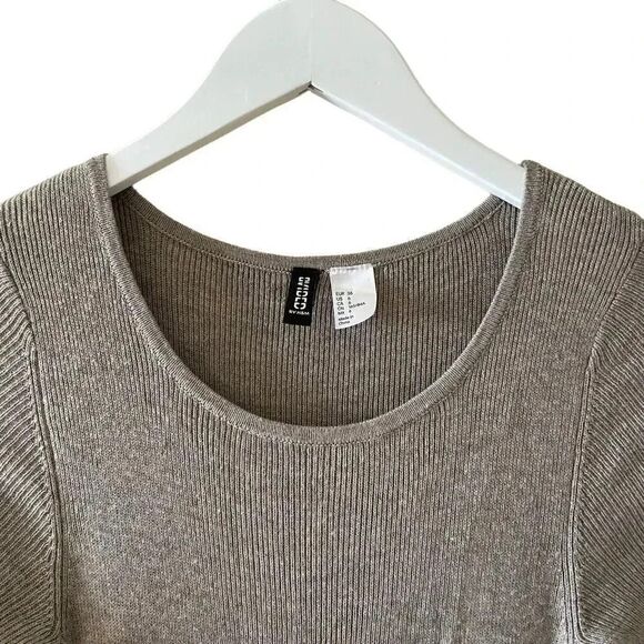 H&M Divided Brown Jersey Knit Round Neck Long Sleeves High Low Cozy Dress SZ 6 - Picture 2 of 8